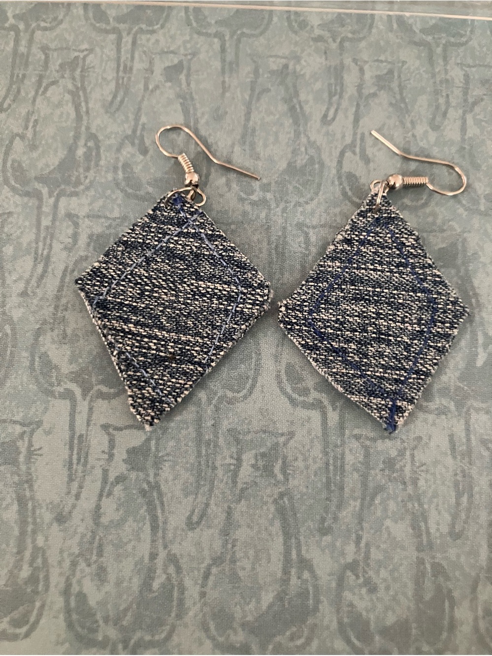 Denim Diamond Shaped Dangle Earrings